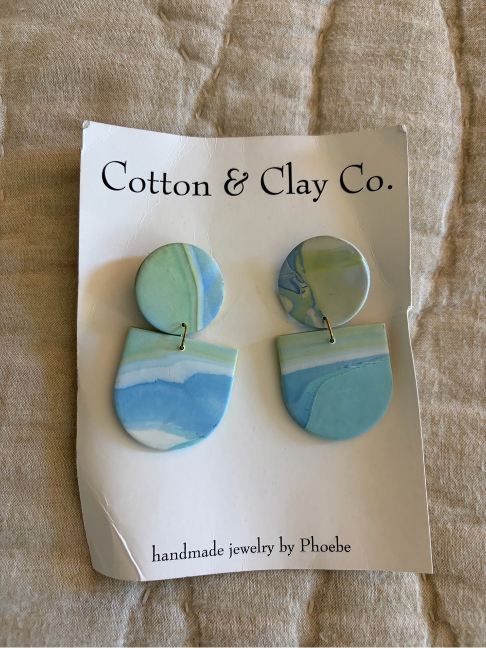 🩵💙💚 NWT Cotton & Clay Co. geometric marbled clay earrings